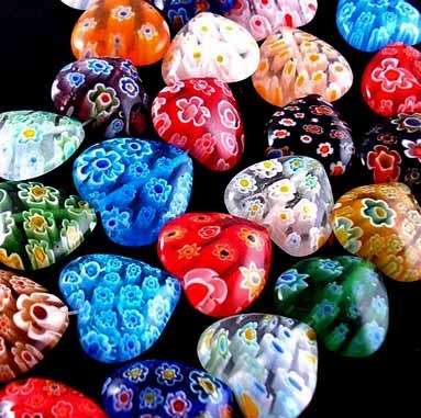 Stunning!!!!!!!!Millefiori Glass Hearts(8mm)Pack of 10