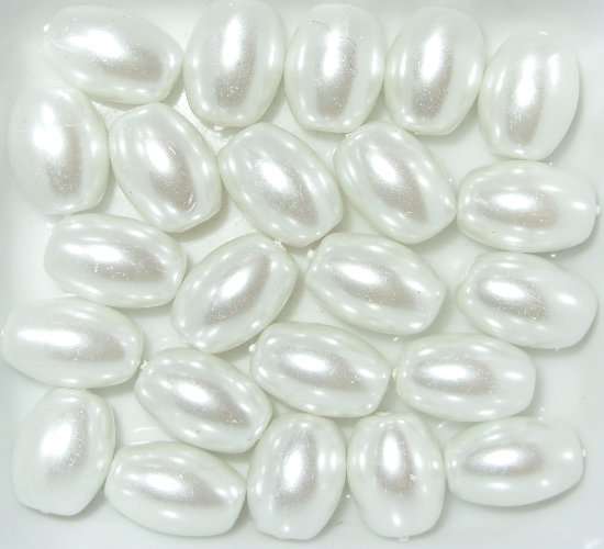 White Oval Rice Glass Pearls(5mmx6mm)(Pack of 25)