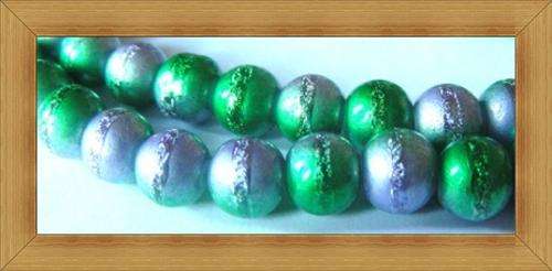 Green&Lilac Glass Beads with Metallic Stripe(6mm)(Pack of 34 Beads)