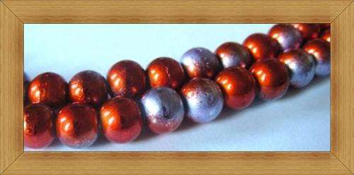 Red&Lilac Glass Beads with Metallic Stripe(6mm)(Pack of 34 Beads)