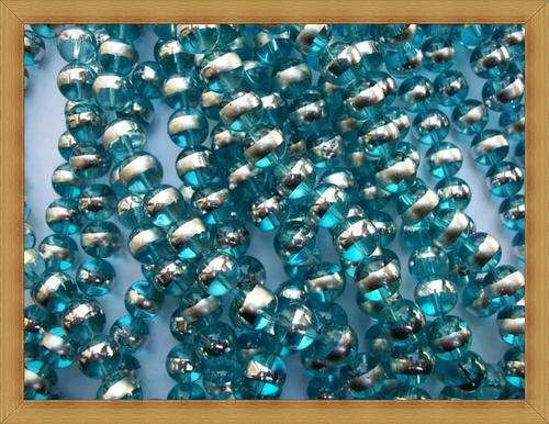 Blue&Silver Glass Stripe Beads(8mm) - (Pack of 26 )