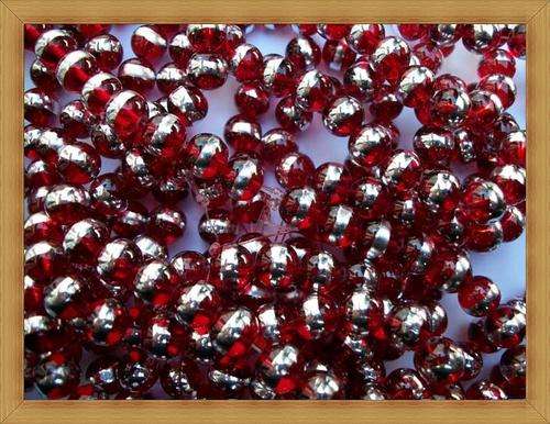 Red&Silver Glass Stripe Beads(8mm) - (Pack of 27 )