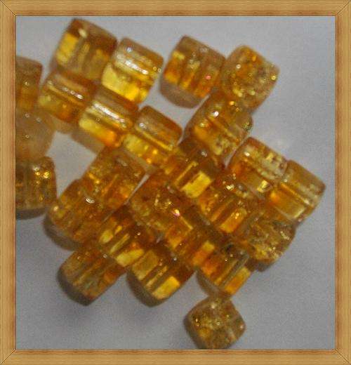 Gold Crackle Tube Glass Beads(Pack of 10)(6mx6mm)