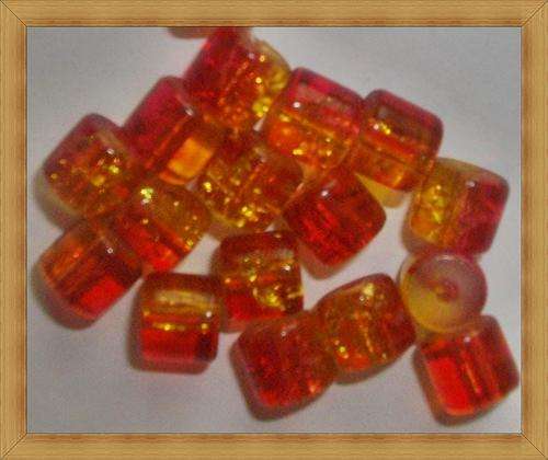 Red&Gold Crackle Tube Glass Beads(Pack of 10)(7mx7mm)