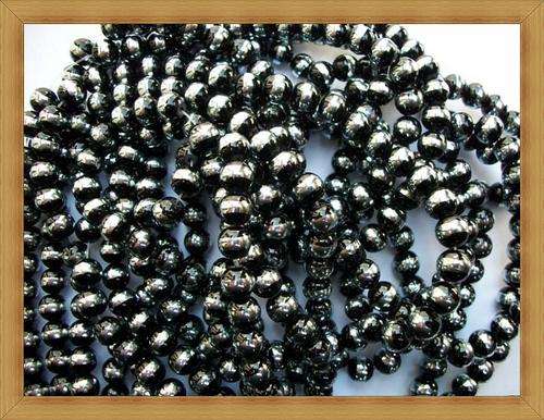 Black&Silver Glass Stripe Beads(8mm) - (Pack of 26 )