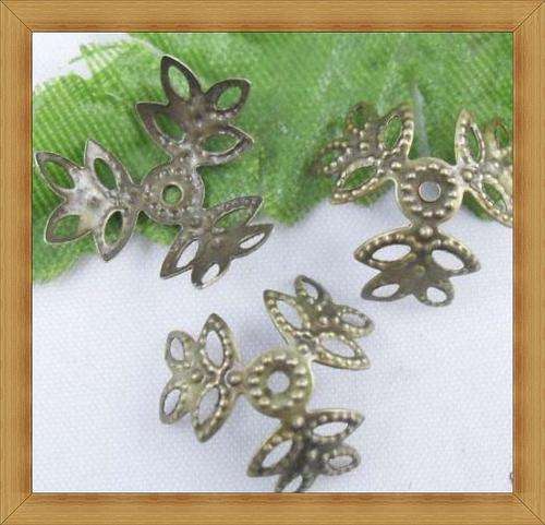 Bronze 3 Leaf Filigree Beadcaps-(10mm)-Pack of 10)
