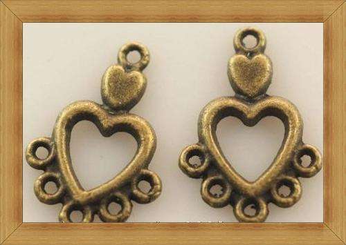 Antique Bronze Heart Pendant /Charm/Connector with Loops