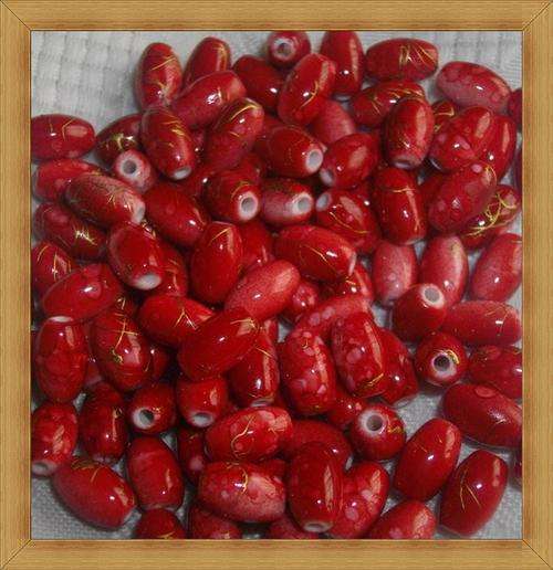 Oval Acrylic Splashed Beads- Red&Gold(6mmx7mm)-Pack of 50