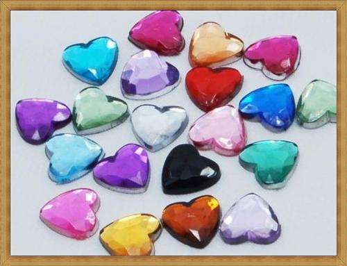 Heart Rhinestones - Assorted Colours(8mm) - Pack of 10