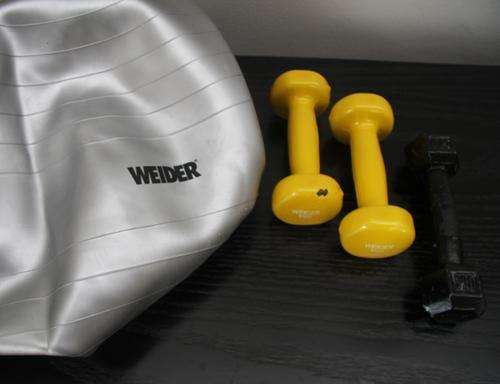 WEIDER 65CM exercise/stability ball + 3 x 1kg dumbbells