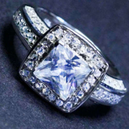 Solid 925 Sterling Silver + Rhodium & CZ ring size 7# + 5.84g