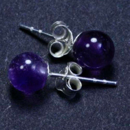 Solid 925 Sterling Silver & Amethyst earrings 6mm + 1.04g