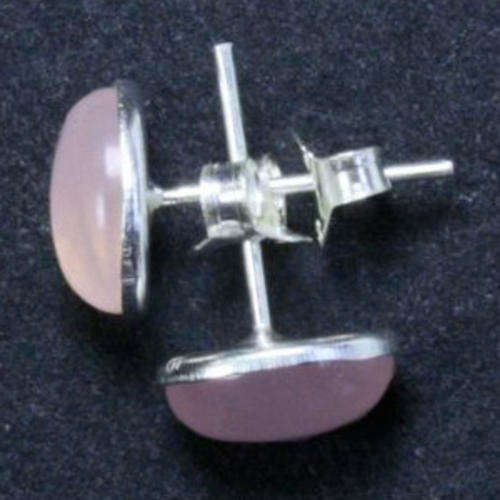 Solid 925 Sterling Silver & Rose Quartz earrings 8x6mm + 1.01g