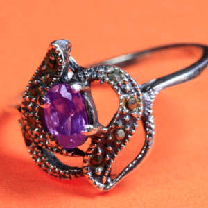 Solid 925 Sterling Silver & Marcazite + Crystal ring size 6# + 3.02g