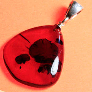 Solid 925 Sterling Silver & Amber pendant 40mm + 2.30g