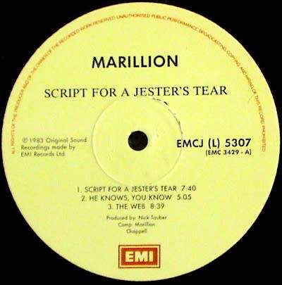 Marillion - Script For a Jester`s Tear Vinyl Lp - hard and rare to find