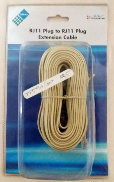 RJ11 Plug to RJ11 Plug Extension Cable - 20 meters