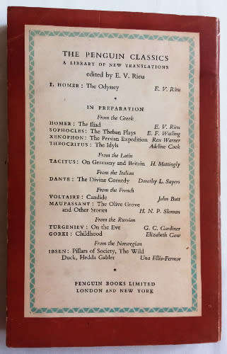 The Odyssey by Homer - a new translation by E.V.Rieu - first Penguin books publication 1945