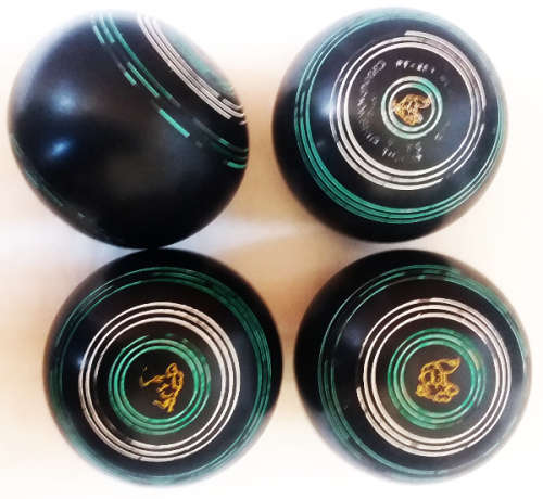 Henselite pt-361 Super Grip Championship Lawn Bowls Black set of 4 in vinyl carry case -Size 4 13/16