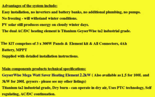 Solar Geyser Conversion Kit (excl. the Geyser) for 150L electric geyser