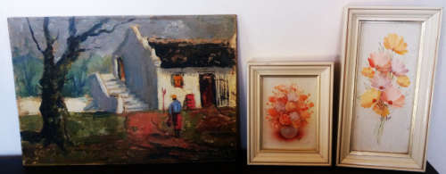 Collection of 3 oil paintings, 2 framed and 1 not