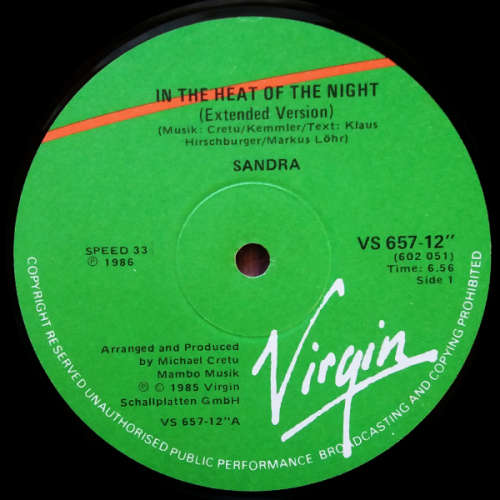 Sandra - In the heat of the night - 12 Inch 33 RPM, Maxi single, stereo