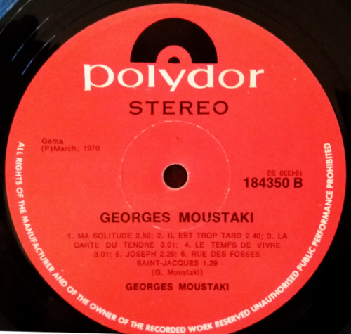 Georges Moustaki 2 vinyl/LP albums French - Georges Moustaki 1969 and Live 1975 gate-fold covers