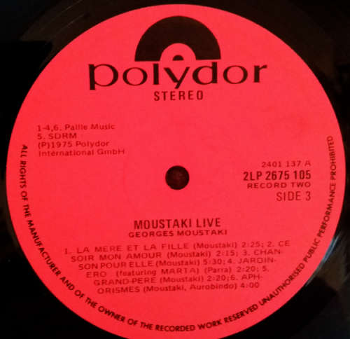 Georges Moustaki 2 vinyl/LP albums French - Georges Moustaki 1969 and Live 1975 gate-fold covers