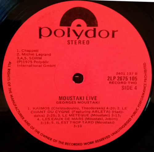Georges Moustaki 2 vinyl/LP albums French - Georges Moustaki 1969 and Live 1975 gate-fold covers