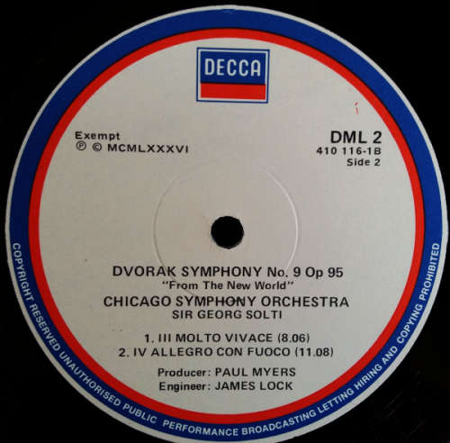 Master Collection Dvorak Symphony No.9 Op.95  Vinyl/LP 1986