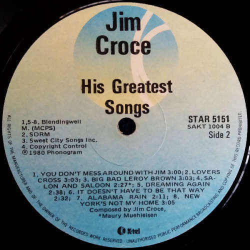 Jim Croce - His greatest songs lp vinyl SA release (vinyl VG+)
