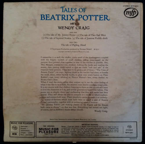 Lps / vinyls - Cinderella, Beatrix Potter, Sparky`s Magic piano, Noddy, Walt Disney 4 stories