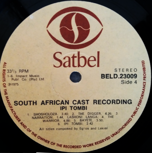 IPI-TOMBI original South African Cast Recording Vinyl LP 1975 ( Vinyl G-)