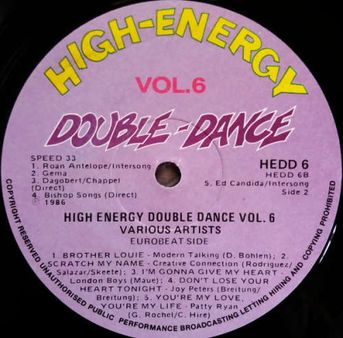 High energy double dance vol.6 vinyl lp (1986 double-vinyl, 80 minutes of original artists) G+/VG+