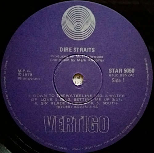 Dire Straits - Dire Straits vinyl lp with separate lyrics sheet (Ex VG+/VG)