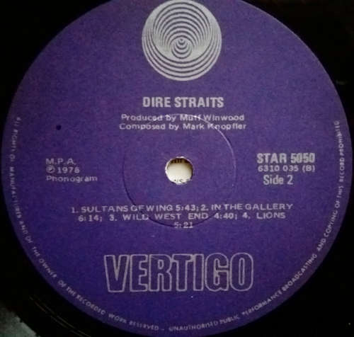 Dire Straits - Dire Straits vinyl lp with separate lyrics sheet (Ex VG+/VG)