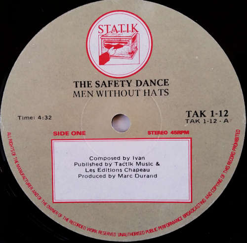Men Without Hats - Safety Dance (Extended `Club Mix`) vinyl 12` 45 RPM Single - Import (VG+/VG+)