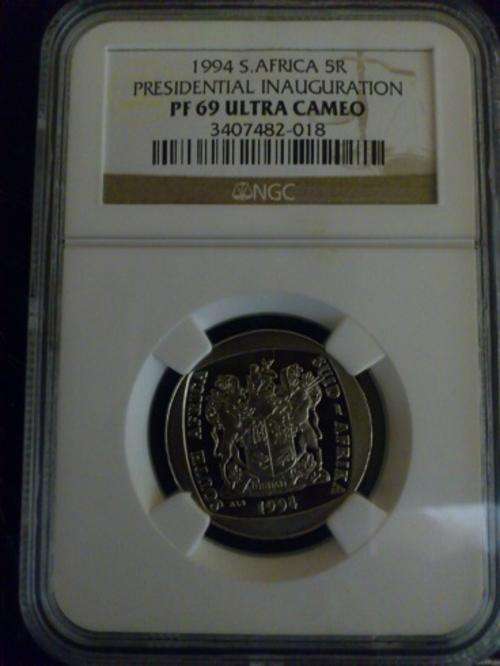 Nelson Mandela Inauguration 1994 R5 PF69 Ultra Cameo (NGC Graded) Partial Steps