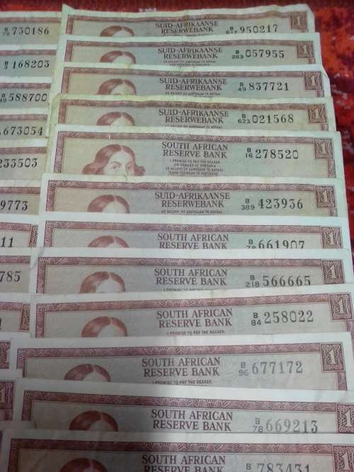 60 x SOUTH AFRICA R1 BANKNOTES - T.W DE JONGH