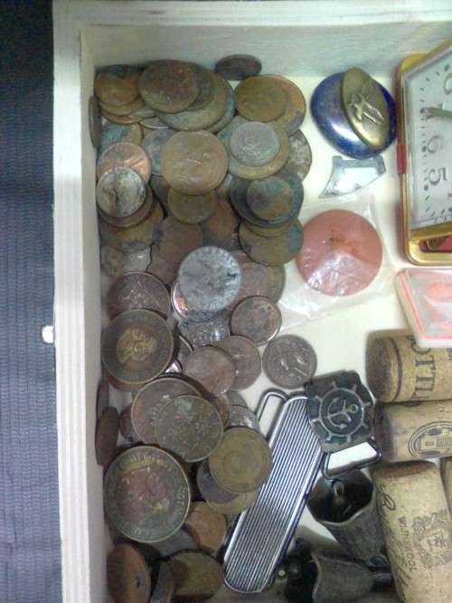 VINTAGE ITEMS - EQUITY POCKET ALARM, OLD COINS, OLD KEYS & PADLOCKS, OLD PENS +++++