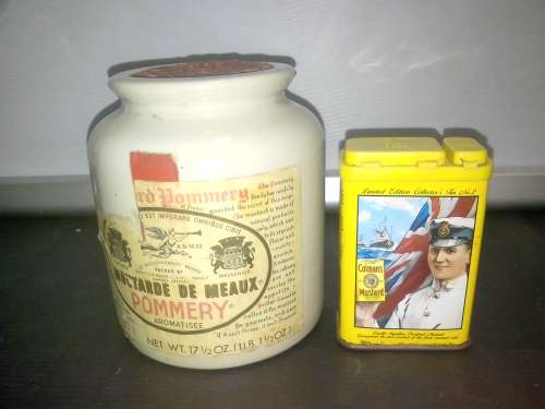 VINTAGE FRENCH POMMERY MUSTARD JAR - 500G & COLLECTABLE COLEMANS MUSTARD TIN NO2