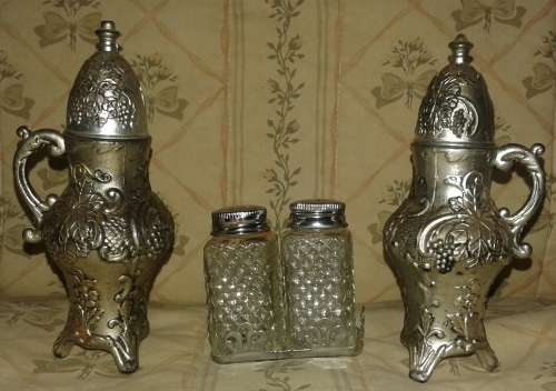 WOW!! AWSOME FIND!! 2 SETS OF VINTAGE SALT/PEPPER AND VINEGAR POTS