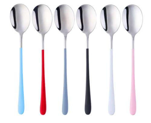 Serving spoon Stainless Steel Spoons- Colored Long-handled Spoons, Set of 6 Piece
