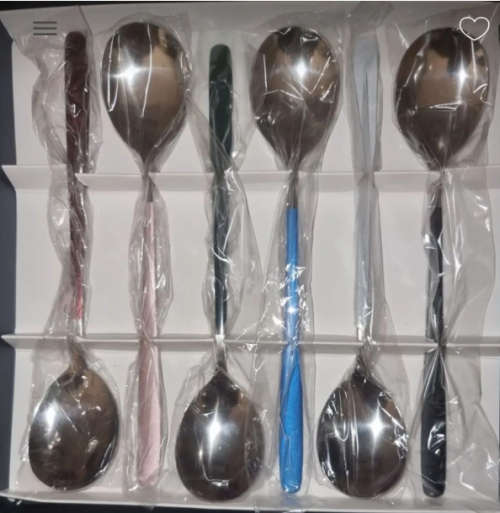 Serving spoon Stainless Steel Spoons- Colored Long-handled Spoons, Set of 6 Piece