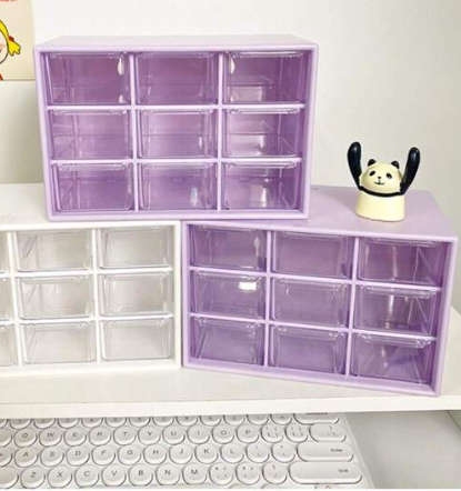 9 Grid Desktop Storage Boxes Organizer Transparent Small Drawer