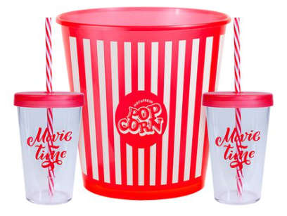 Movie Night Set - Popcorn Bucket with Tumblers - Red