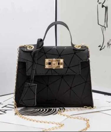 Geometric Lock Chain Satchel Bag