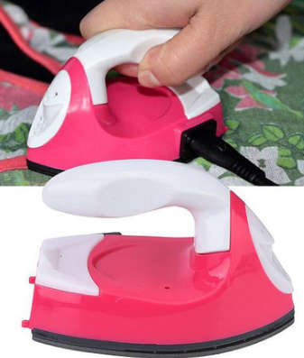 Portable Mini Electric Iron Small - Pink and White -  International Plug - Display Unit