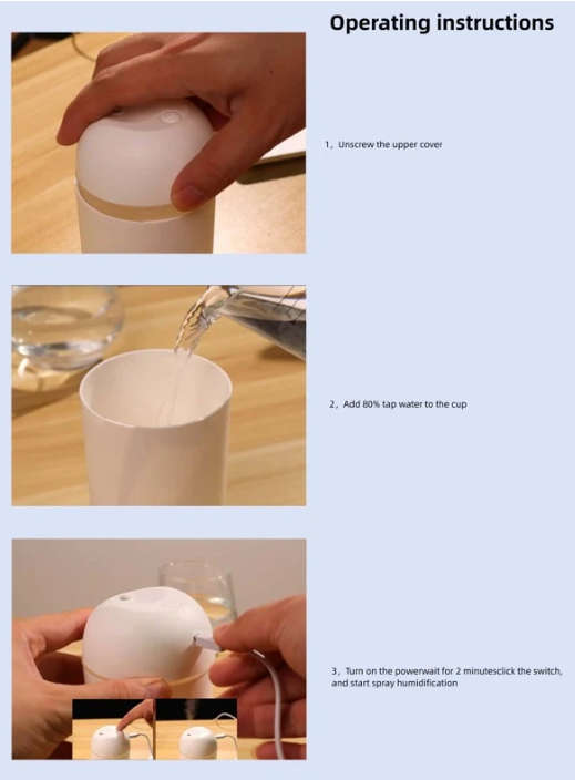 Humidifier, Modern White Desktop Atomizer 400ml Capacity