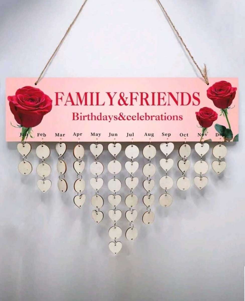 Wooden Calendar Hanging Plaque With Rose Design - Birthday Calender Gifting Idea